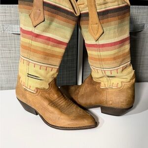 Seychelles Tan Leather & Multicolor Woven Shaft Heeled Boots